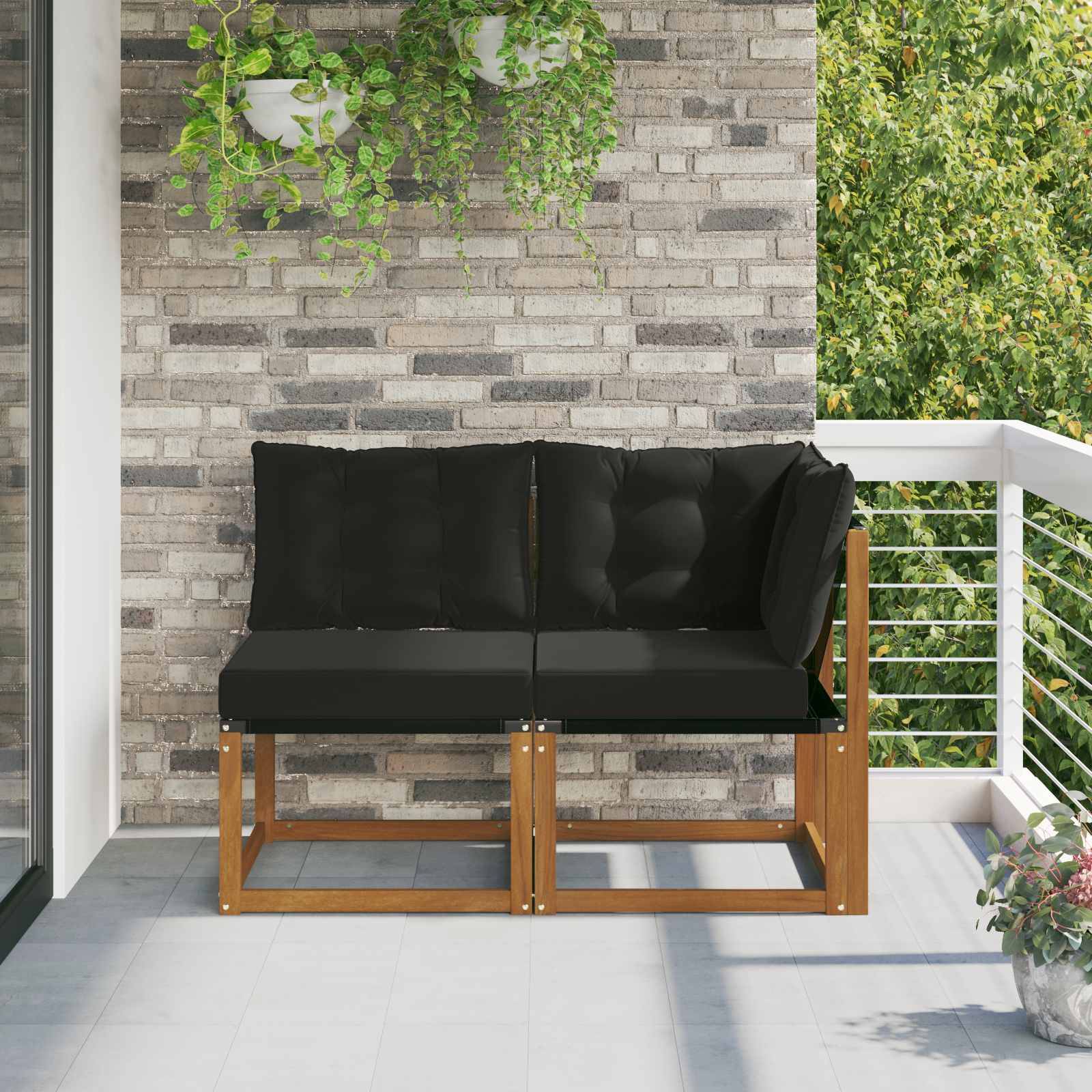 vidaXL Outdoor Mittel- und Ecksofa mit Kissen 2 Stück Natur