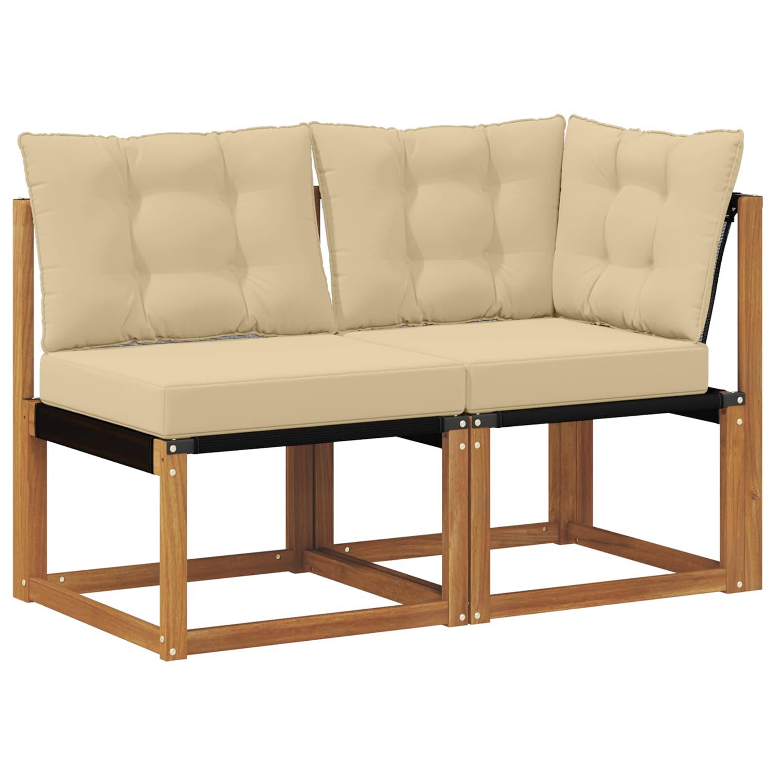 vidaXL Outdoor Mittel- und Ecksofa mit Kissen 2 Stück Natur