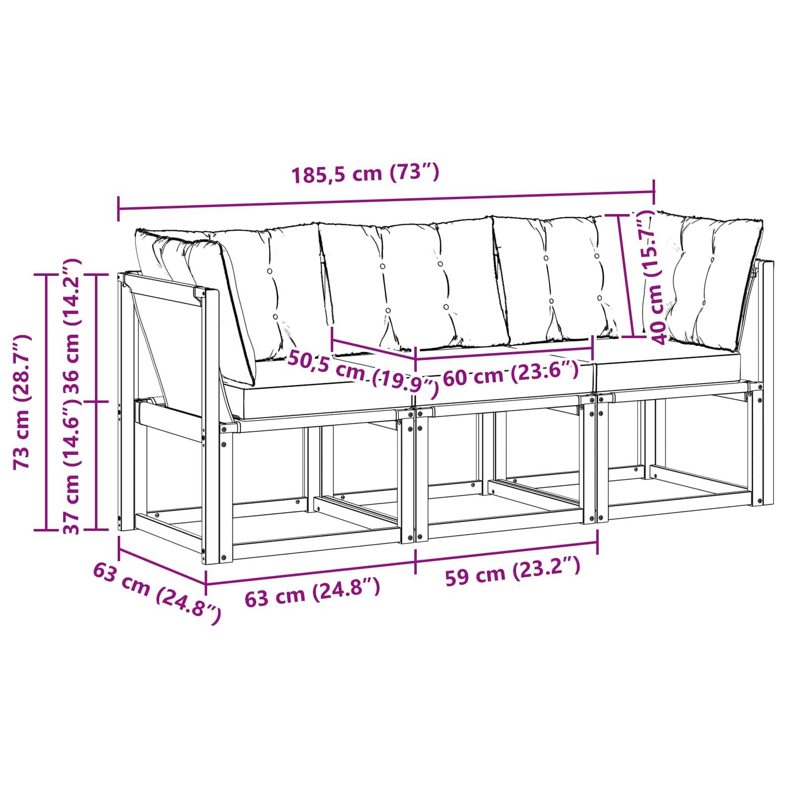 vidaXL Outdoor Mittel- und Ecksofa mit Kissen 3 Stück Weiß
