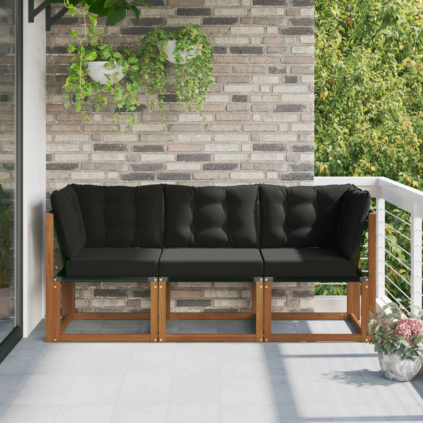 vidaXL Outdoor Mittel- und Ecksofa mit Kissen 3 Stück Natur