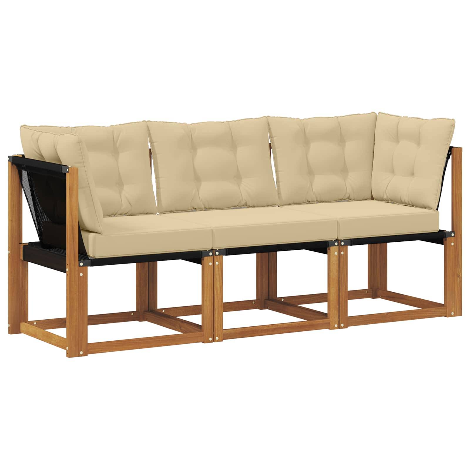vidaXL Outdoor Mittel- und Ecksofa mit Kissen 3 Stück Natur