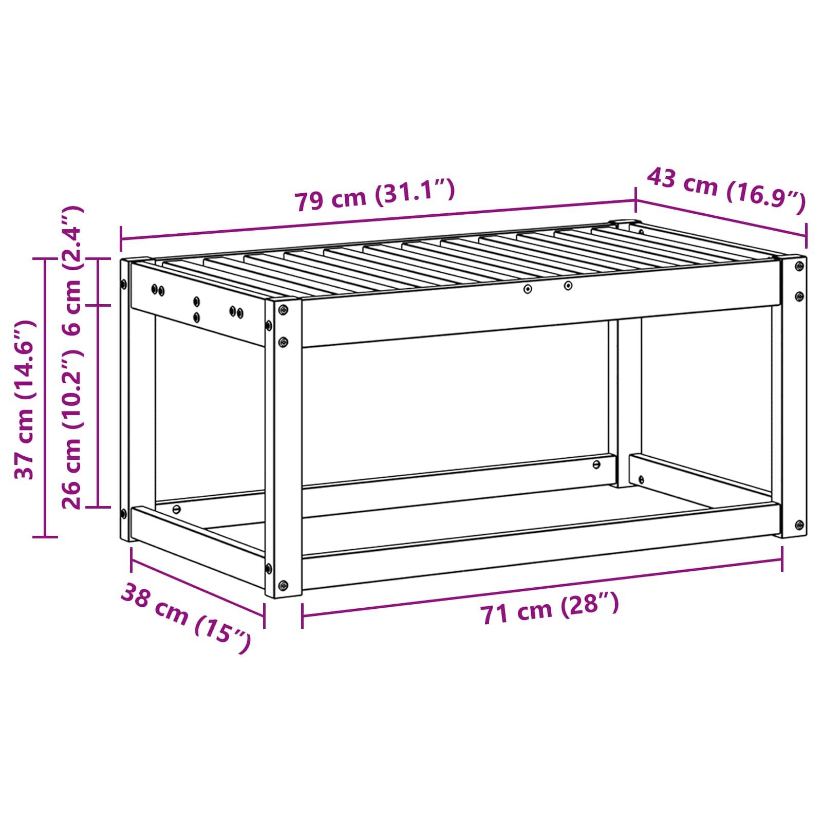 vidaXL Outdoor Hocker Bank Natur 79 x 43 x 37 cm Massivholz Akazie