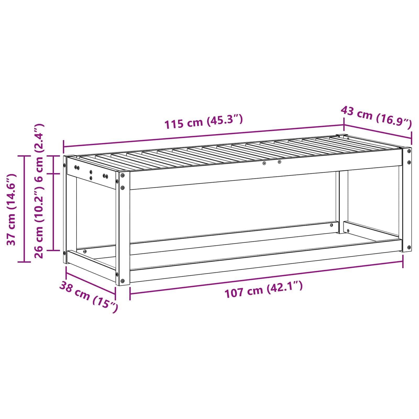 vidaXL Outdoor Hocker Bank Natur 115 x 43 x 37 cm Massivholz Akazie