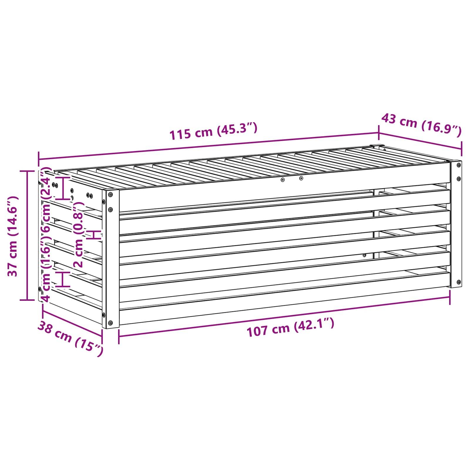 vidaXL Outdoor Hocker Bank Weiß 115 x 43 x 37 cm Massivholz Akazie
