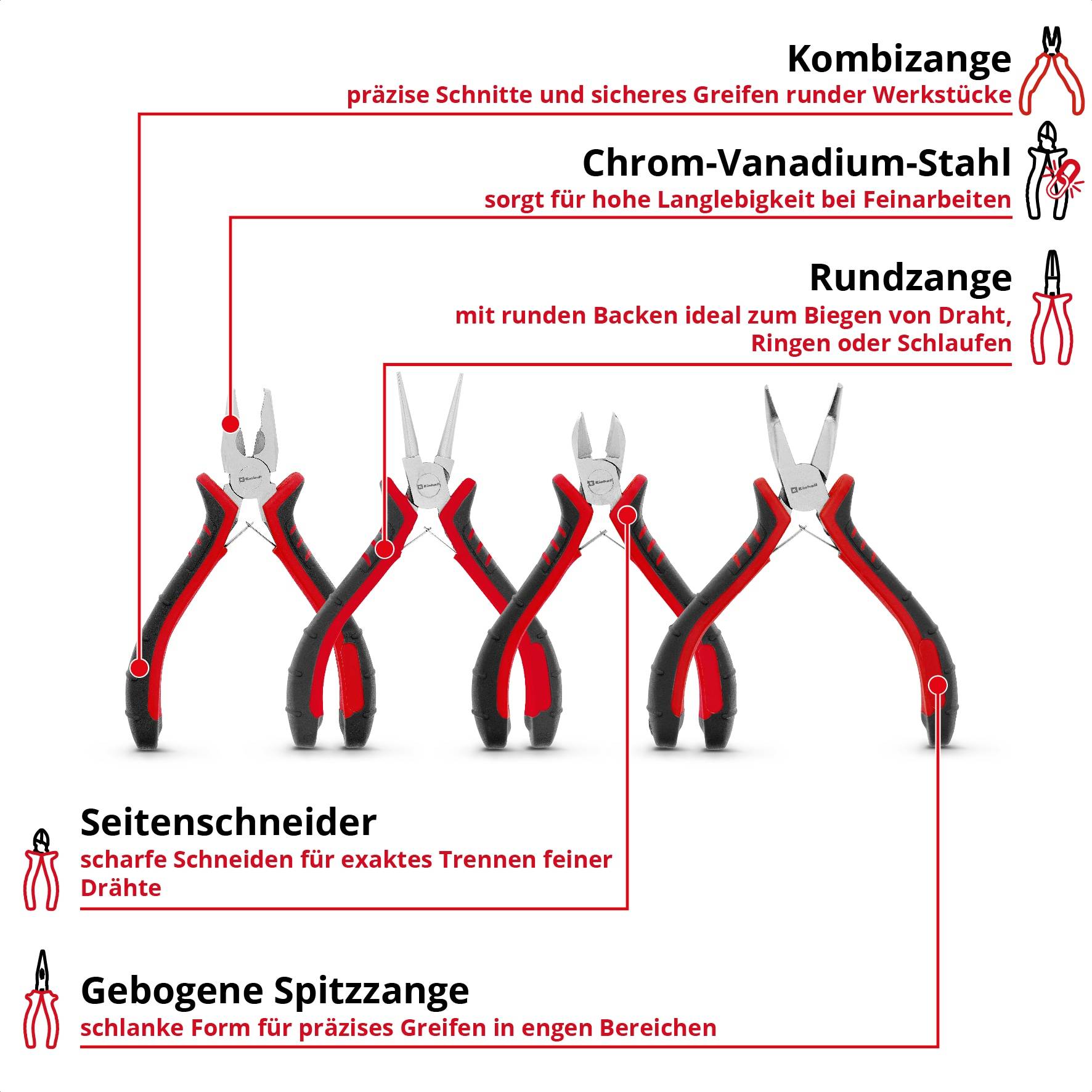 EINHELL Feinmechaniker-Zangen-Set, 370532, 4-teilig
