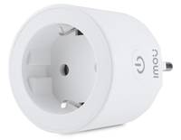 Ein weißer intelligenter Stecker mit einem Stromschalter-Symbol auf der Seite, konzipiert für die Hausautomation, mit einer Standardsteckdose.
