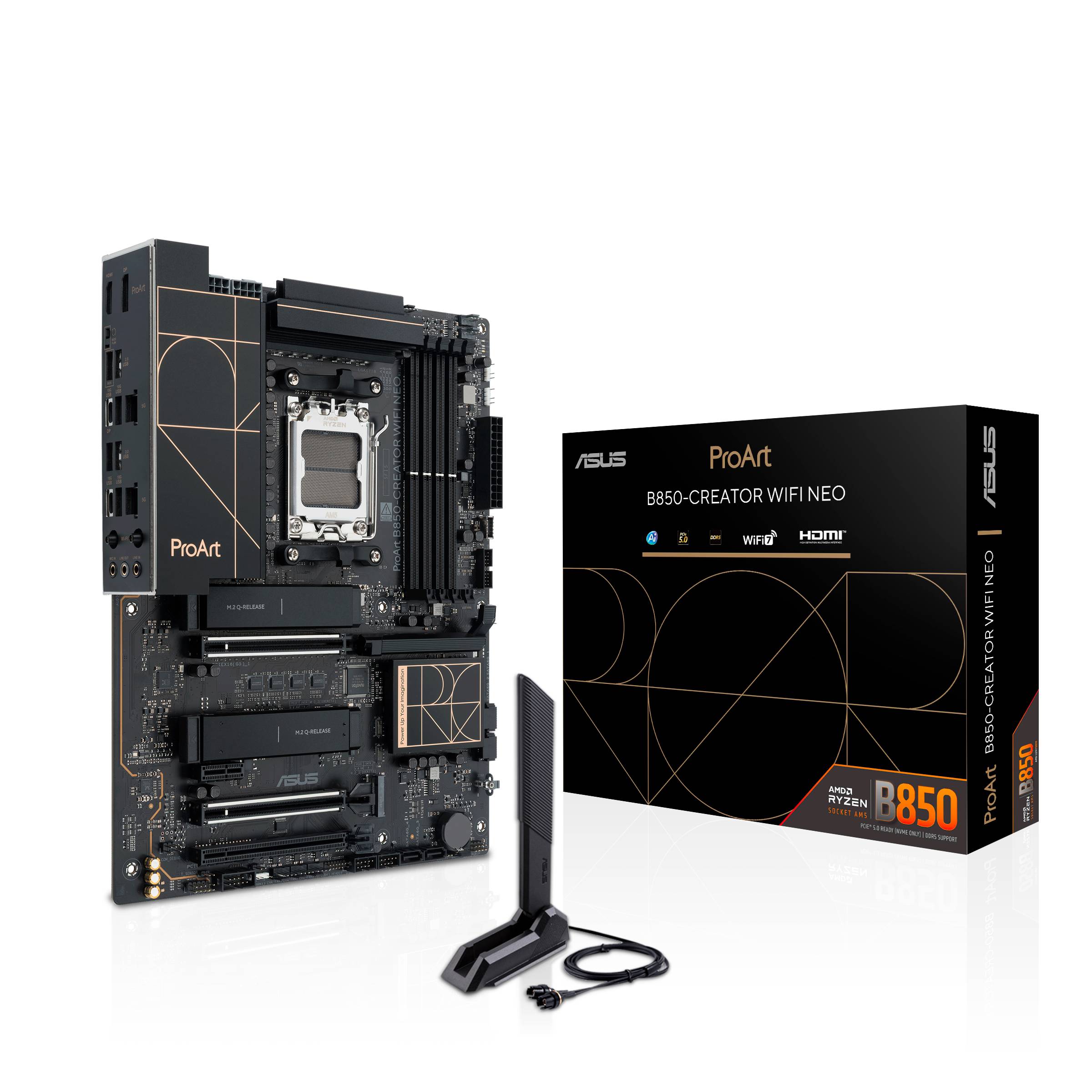 ASUS PROART B850-CREATOR WIFI NEO, AMD, Sockel AM5, AMD Ryzen 7000 Series, AMD Ryzen 8000 Series, AMD Ryzen 9000 Series, Sockel AM5, DDR5-SDRAM