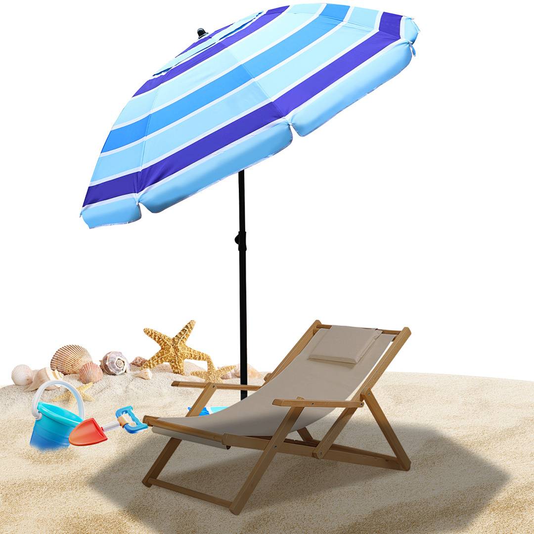 Sonnenschirm Ø210 cm UPF 50+ beidseitig um 30° knickbar aus Stahl mit Kippfunktion höhenverstellbar Strandschirm Balkonschirm Gartenschirm Blau