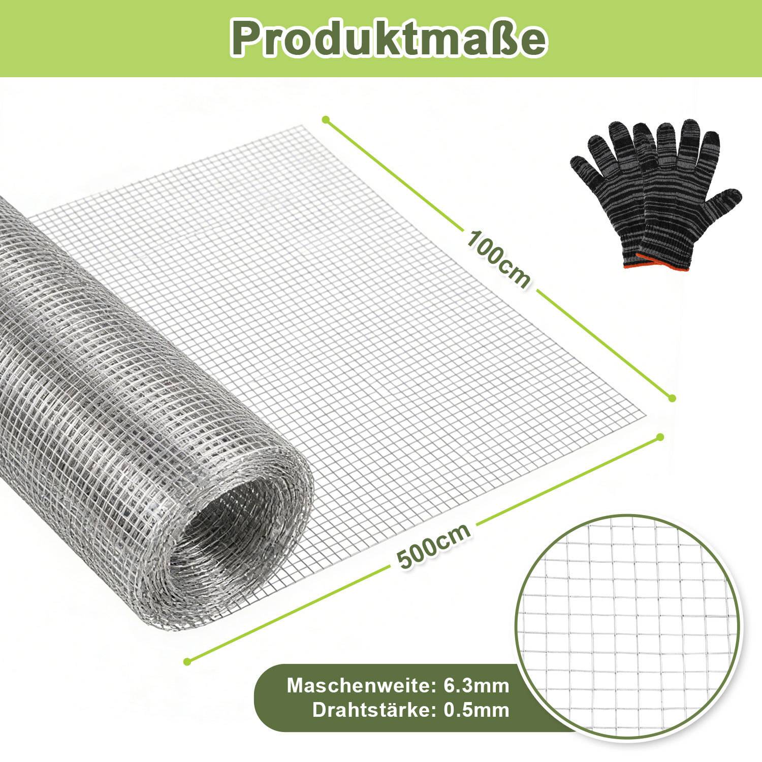 Drahtgitter Verzinkt 6,3 mm Maschenweite 1 m Höhe x 5 m Länge Volierendraht Hasendraft Gitterrolle Zaun Drahtzaun Maschendraht Gartenzaun für Garte