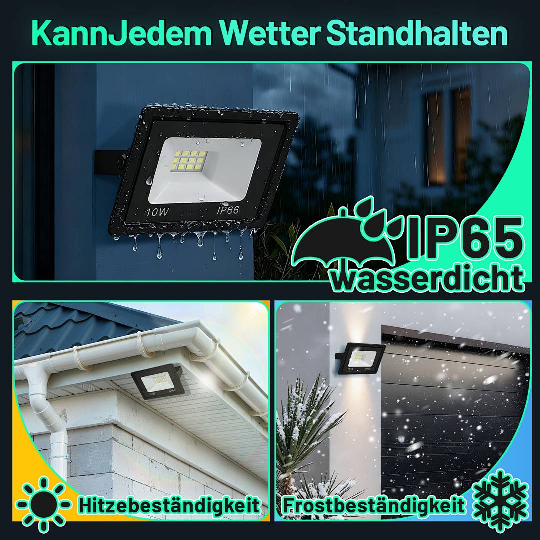 5er 10W LED Strahler Außen Fluter Scheinwerfer IP66 Wasserdicht Außenstrahler für Sportplatz Garage 6000K Kaltweiß Baustrahler