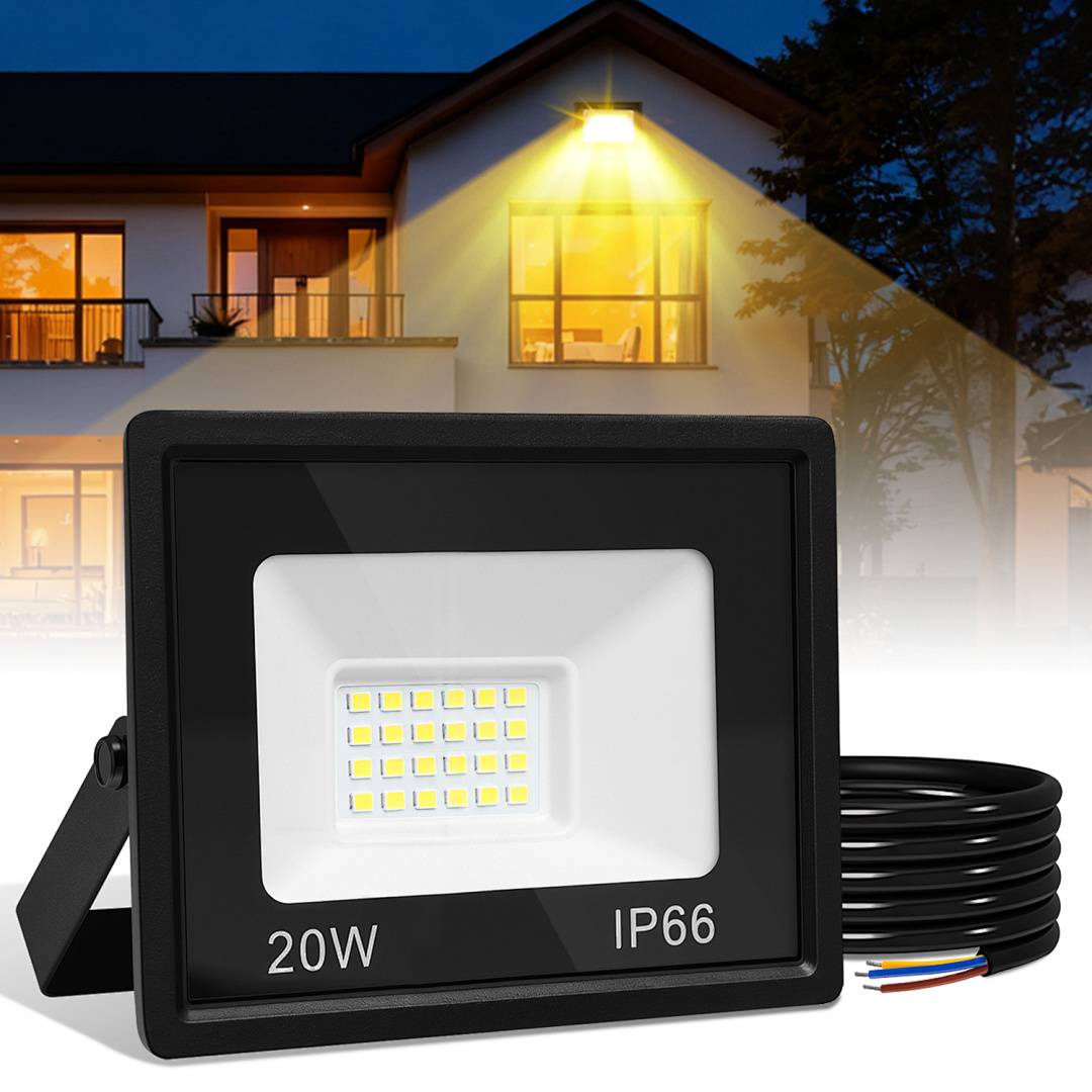 5er 20W LED Strahler Außen Fluter Scheinwerfer IP66 Wasserdicht Außenstrahler für Sportplatz Garage 3000K Warmweiß Baustrahler