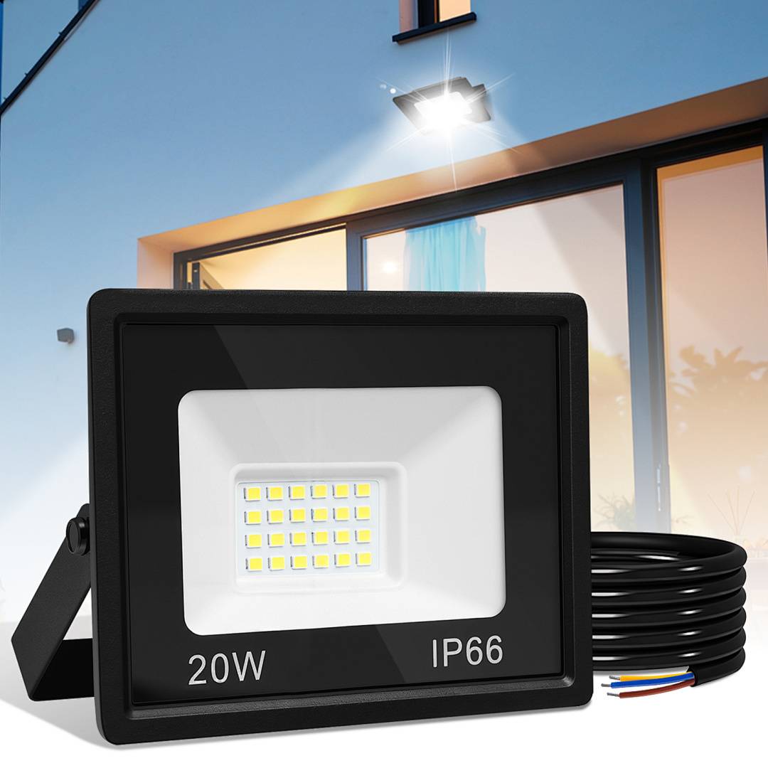 20W LED Strahler Außen Fluter Scheinwerfer IP66 Wasserdicht Außenstrahler für Sportplatz Garage 6000K Kaltweiß Baustrahler