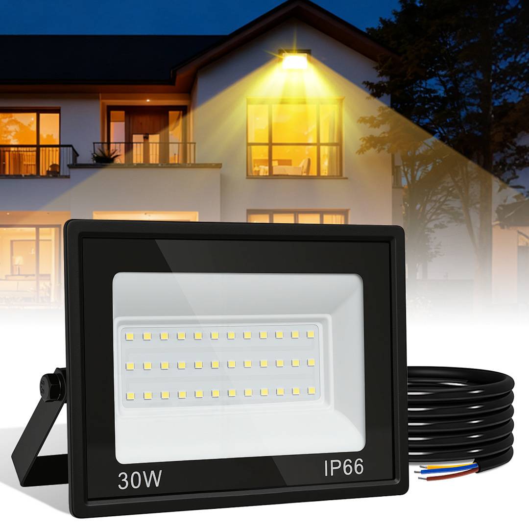 5er 30W LED Strahler Außen Fluter Scheinwerfer IP66 Wasserdicht Außenstrahler für Sportplatz Garage 3000K Warmweiß Baustrahler