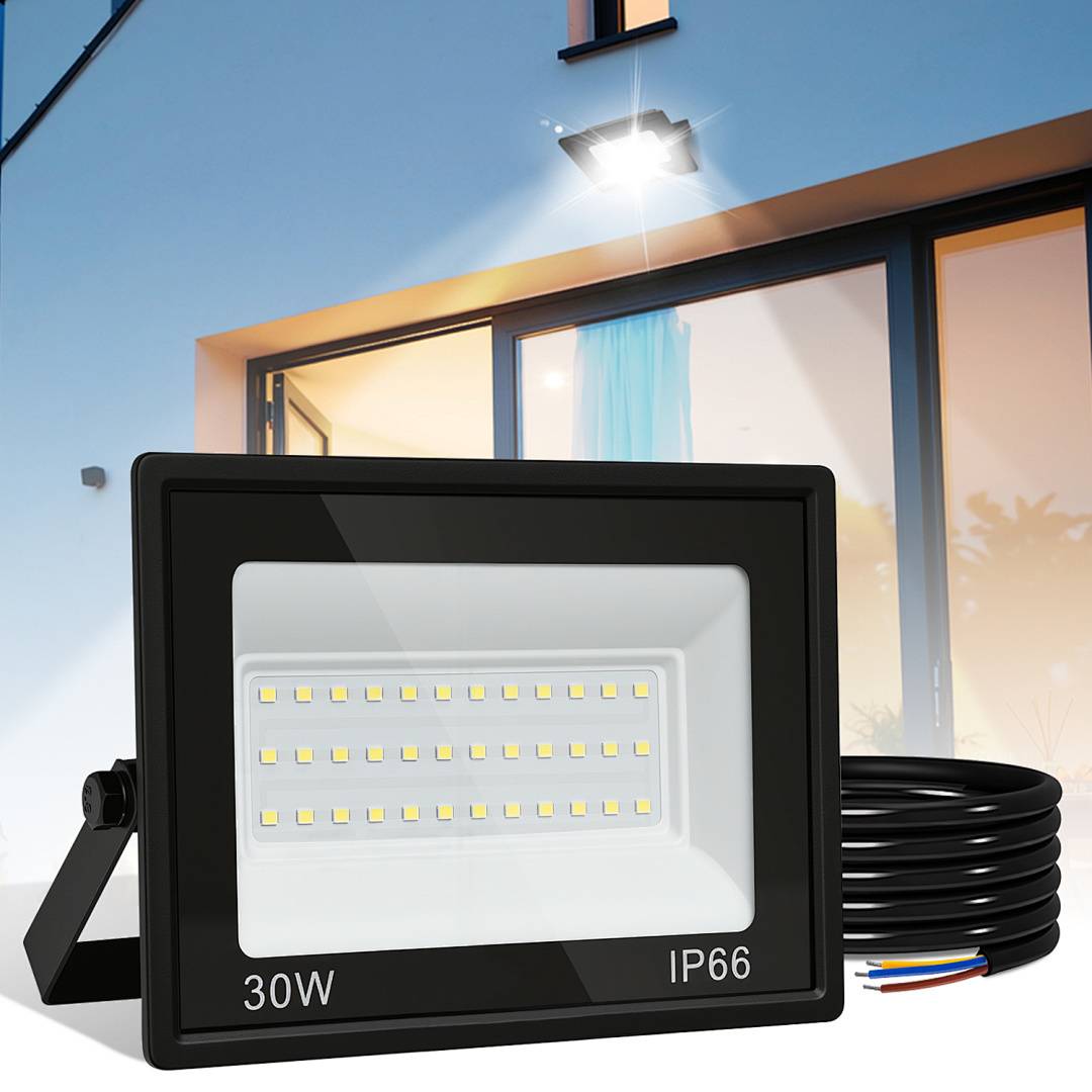 2er 30W LED Strahler Außen Fluter Scheinwerfer IP66 Wasserdicht Außenstrahler für Sportplatz Garage 6000K Kaltweiß Baustrahler
