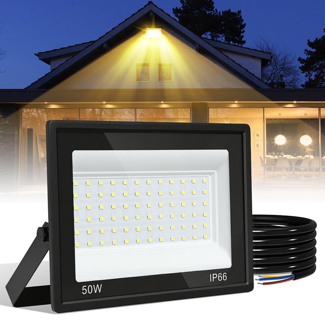 5er 50W LED Strahler Außen Fluter Scheinwerfer IP66 Wasserdicht Außenstrahler für Sportplatz Garage 3000K Warmweiß Baustrahler