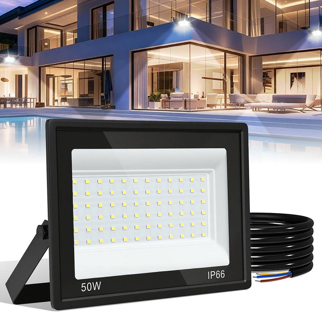 2er 50W LED Strahler Außen Fluter Scheinwerfer IP66 Wasserdicht Außenstrahler für Sportplatz Garage 6000K Kaltweiß Baustrahler