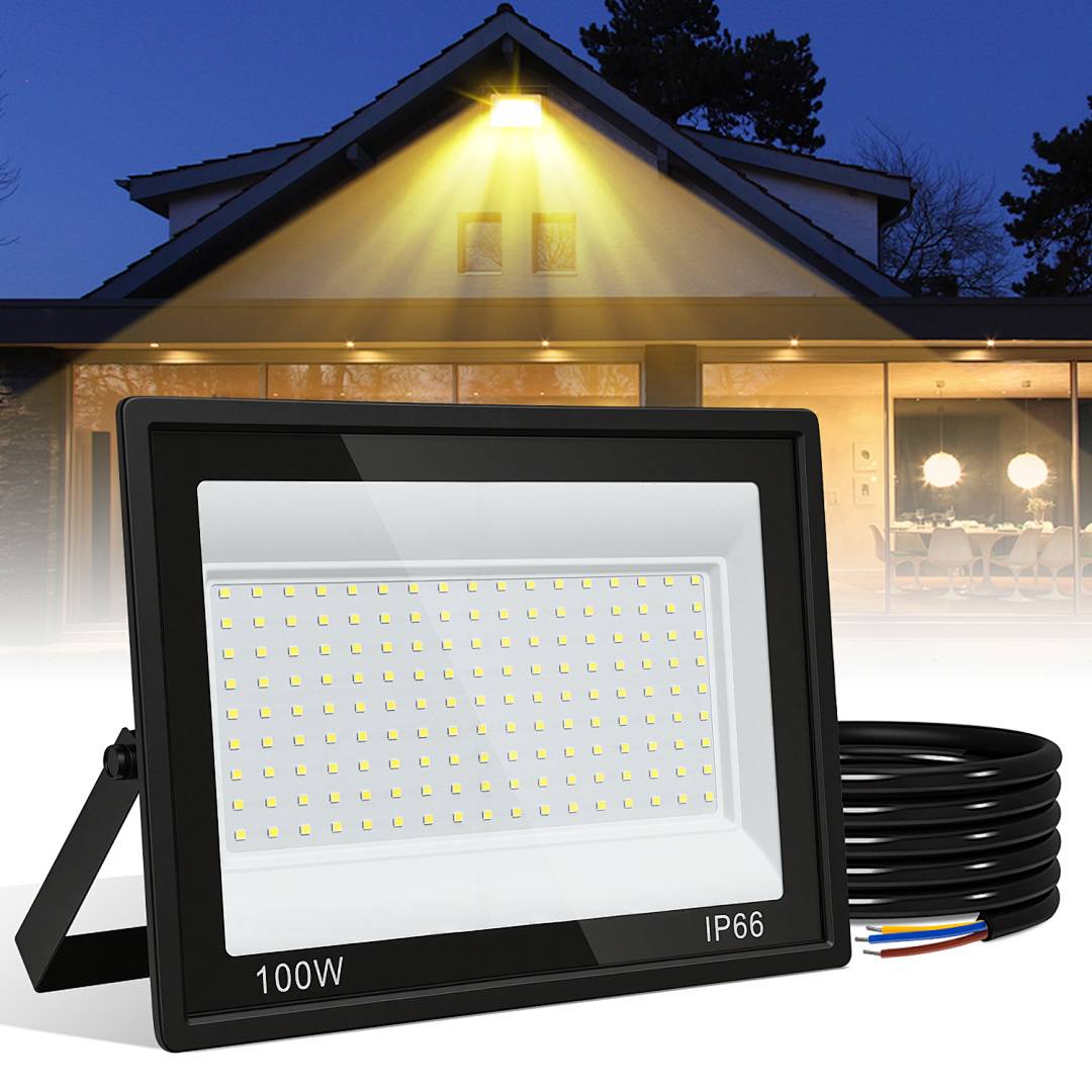 2er 100W LED Strahler Außen Fluter Scheinwerfer IP66 Wasserdicht Außenstrahler für Sportplatz Garage 3000K Warmweiß Baustrahler