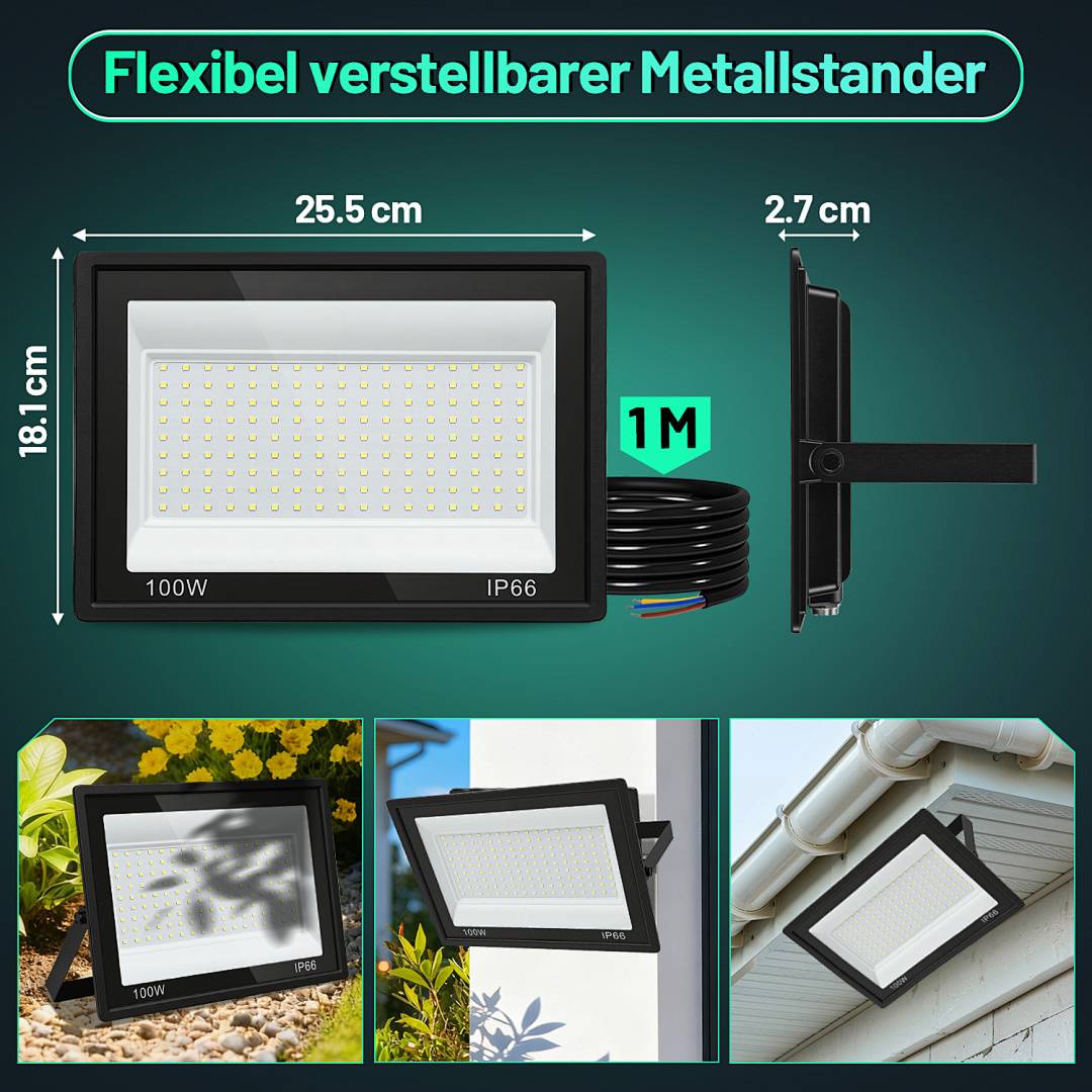 5er 100W LED Strahler Außen Fluter Scheinwerfer IP66 Wasserdicht Außenstrahler für Sportplatz Garage 6000K Kaltweiß Baustrahler