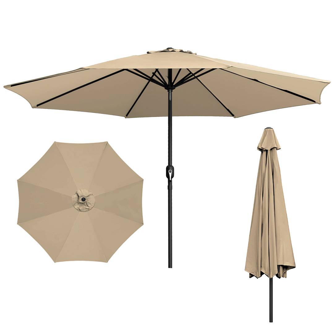 Sonnenschirm Ø350cm, Gartenschirm, ohne knickbar, Schirmtuch mit PA-Beschichtung, UV-Schutz bis UPF 50+, ohne Ständer, Taupe