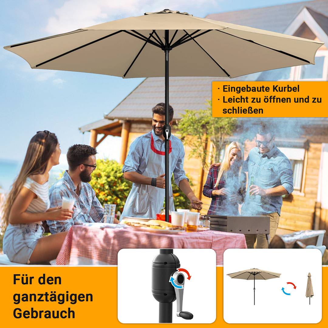 Sonnenschirm Ø350cm, Gartenschirm, ohne knickbar, Schirmtuch mit PA-Beschichtung, UV-Schutz bis UPF 50+, ohne Ständer, Taupe
