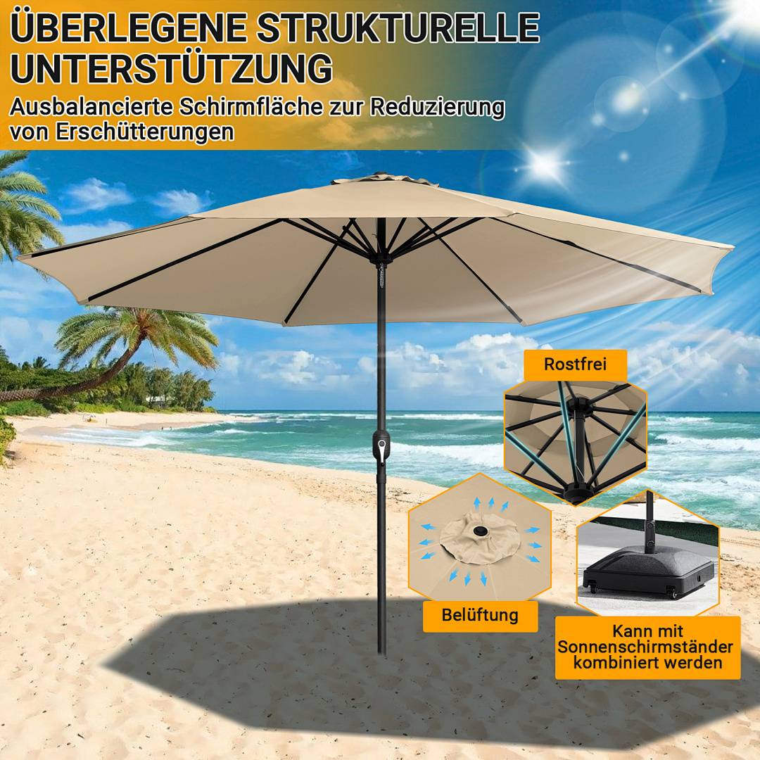 Sonnenschirm Ø350cm, Gartenschirm, ohne knickbar, Schirmtuch mit PA-Beschichtung, UV-Schutz bis UPF 50+, ohne Ständer, Taupe