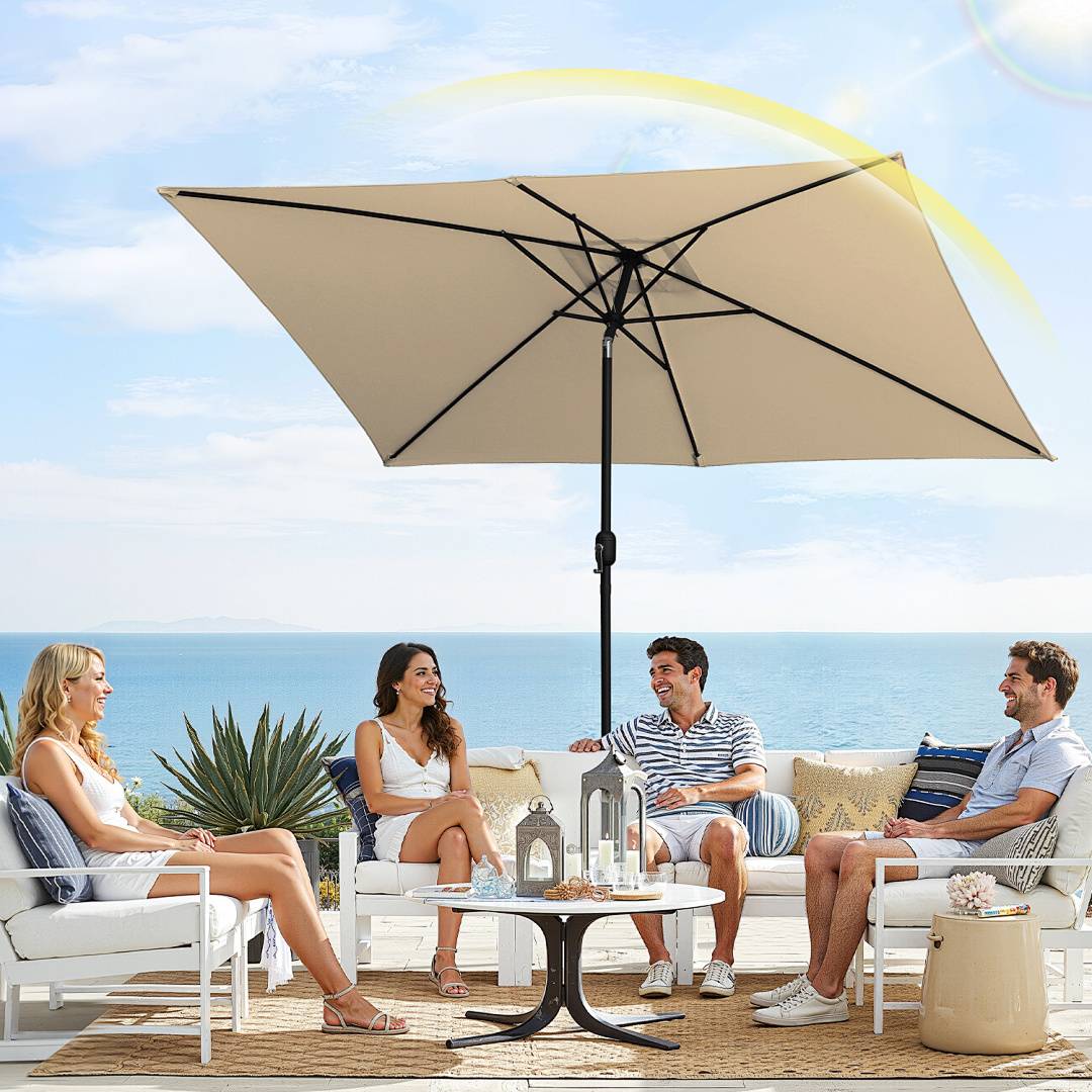 Sonnenschirm 200x300cm, Gartenschirm, knickbar, Schirmtuch mit PA-Beschichtung, UV-Schutz bis UPF 50+, ohne Ständer, Taupe