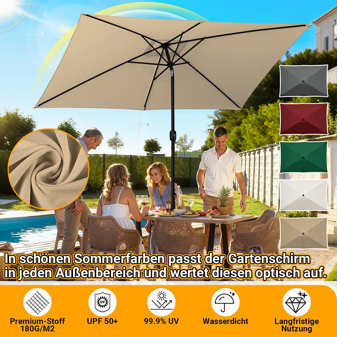 Sonnenschirm 200x300cm, Gartenschirm, knickbar, Schirmtuch mit PA-Beschichtung, UV-Schutz bis UPF 50+, ohne Ständer, Taupe