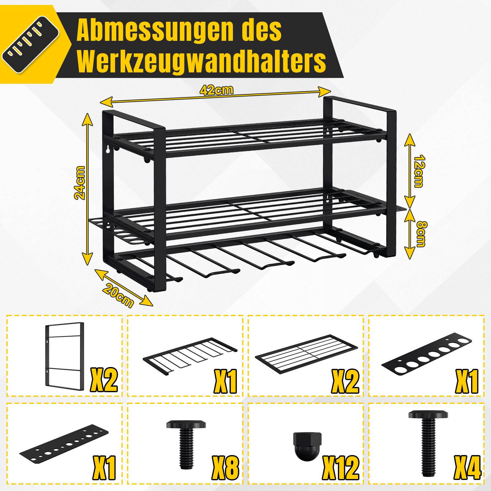Werkzeughalter,Wandmontiertes Aufbewahrungsregal für Elektrowerkzeuge,Schwarzes Werkzeugregal für die Garage