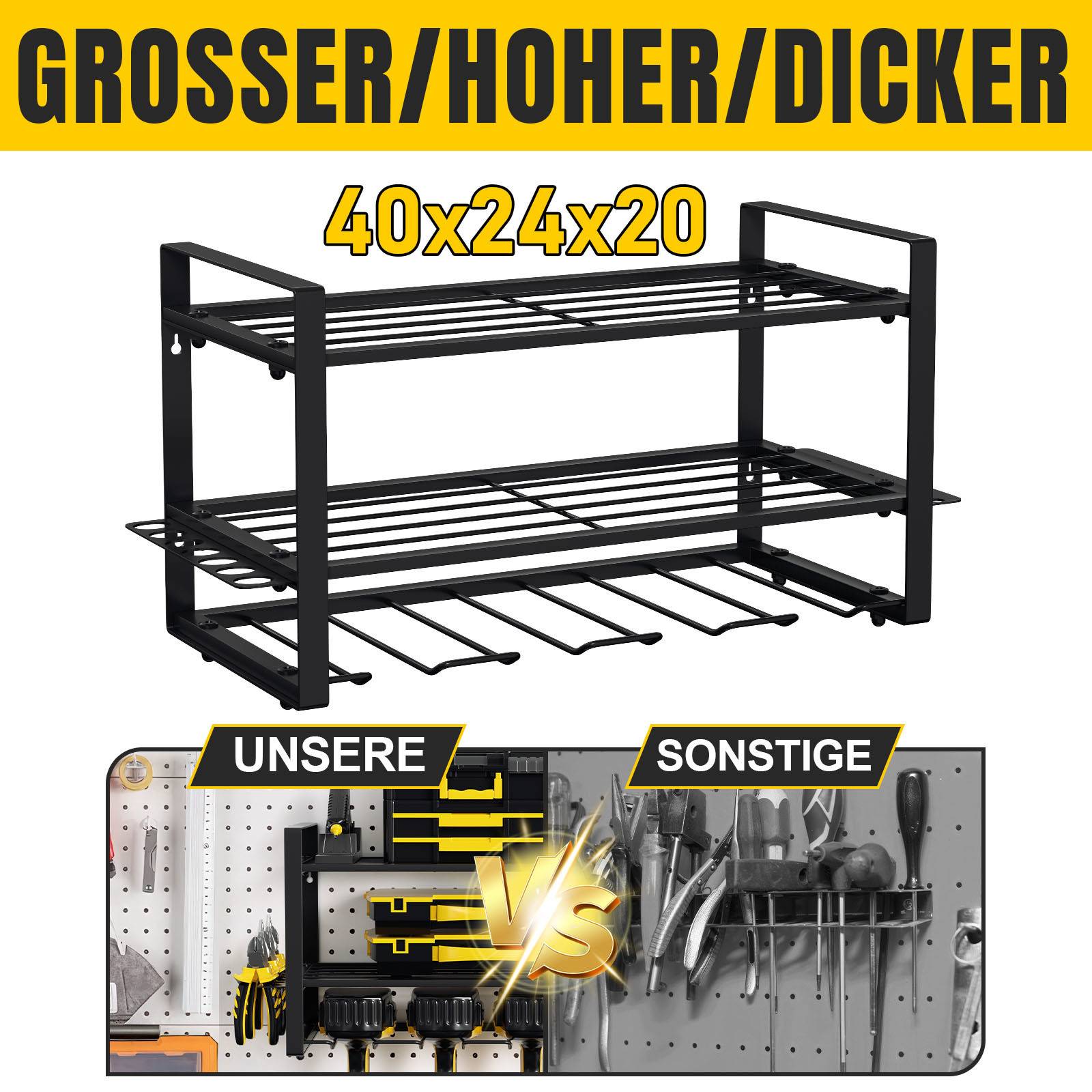 Werkzeughalter,Wandmontiertes Aufbewahrungsregal für Elektrowerkzeuge,Schwarzes Werkzeugregal für die Garage