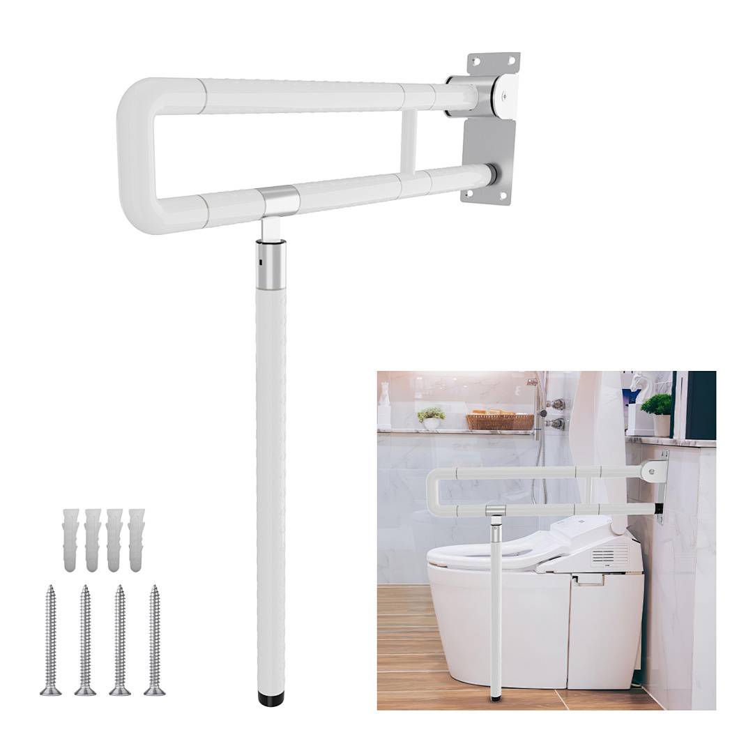Klappbarer WC Stützgriff zur Wandmontage aus Edelstahl, U-Form Haltegriff für barrierefreies Bad, Rutschfest, Belastbar bis 200 kg, Weiß