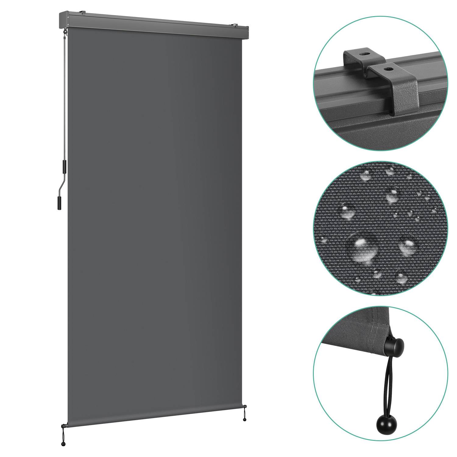 Senkrechtmarkise für Balkon, Seitenmarkise, Terrasse, 250x140cm, markise, aus Polyester (280 g/m²), Grauer, Markise für Windschutz, Sonnenschutz