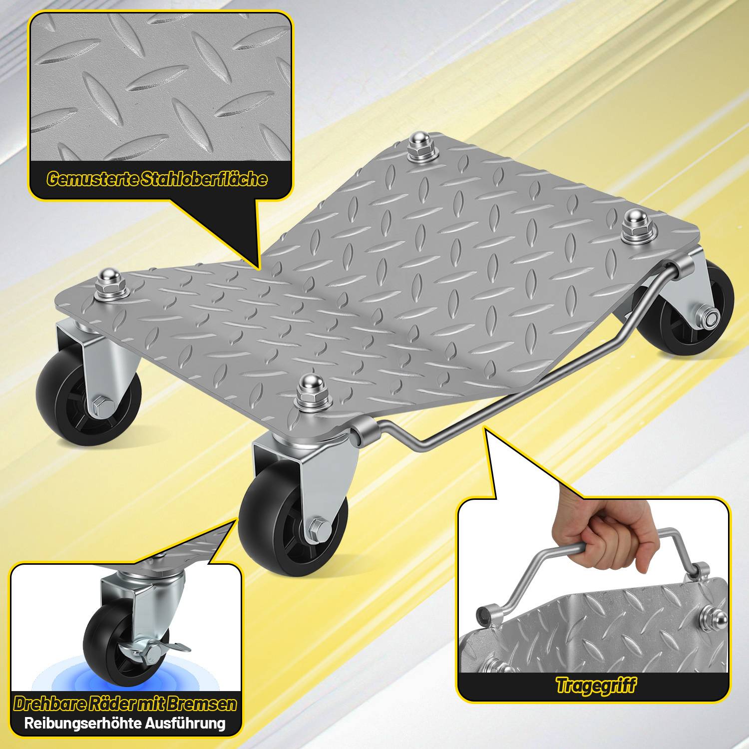 Rangierhilfe 2 Stück mit mit Stahlrollen, Gesamtbelastbarkeit 500kg, Rad Rangierroller Rangierheber Wagenheber für PKW Auto