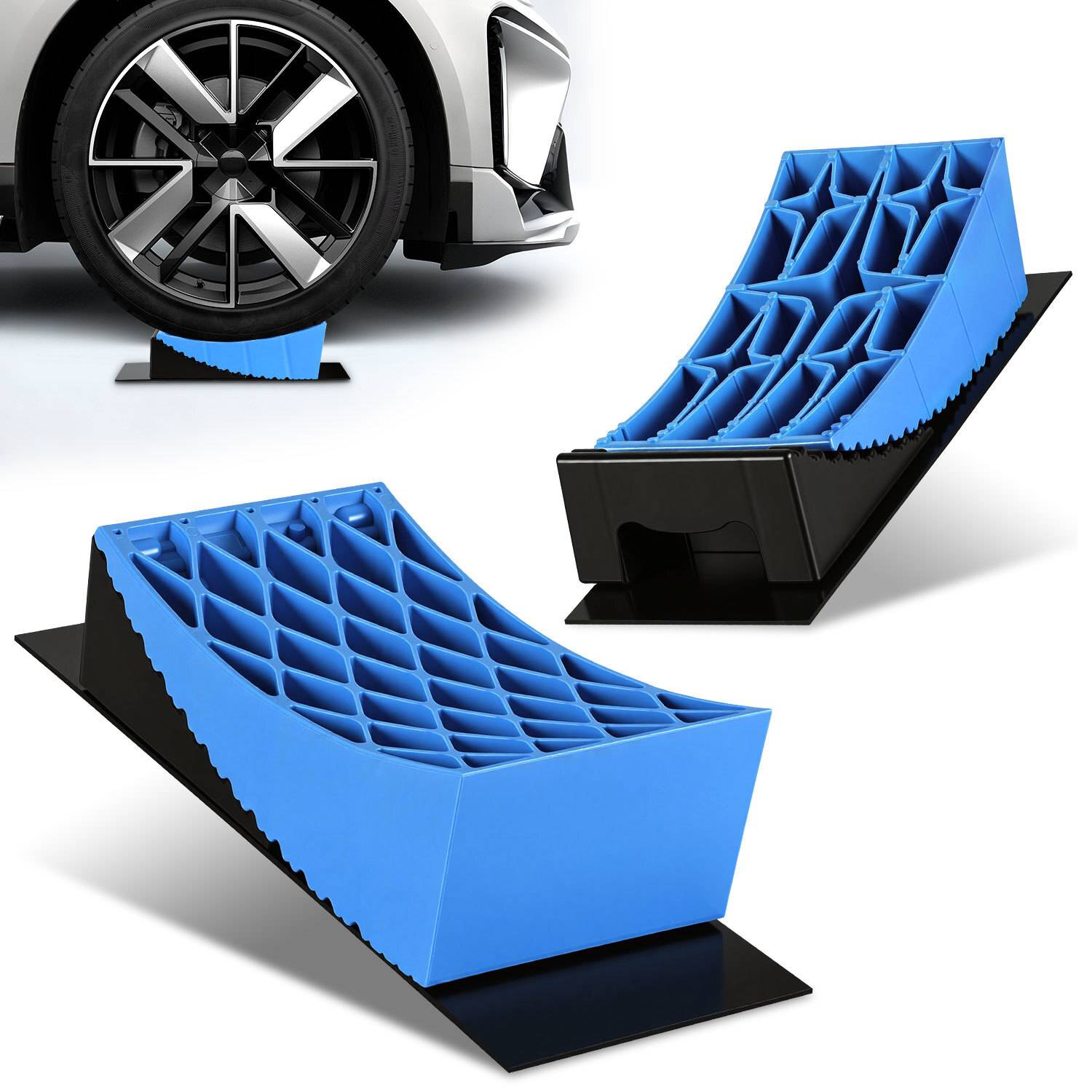 Auffahrkeile Wohnmobil 13,5t Auffahrkeile Set mit 2 rautenförmigem, 2 Unterlegkeilen, 1 Gummimatte, 1 Wasserwaage für Wohnmobil und Wohnwagen