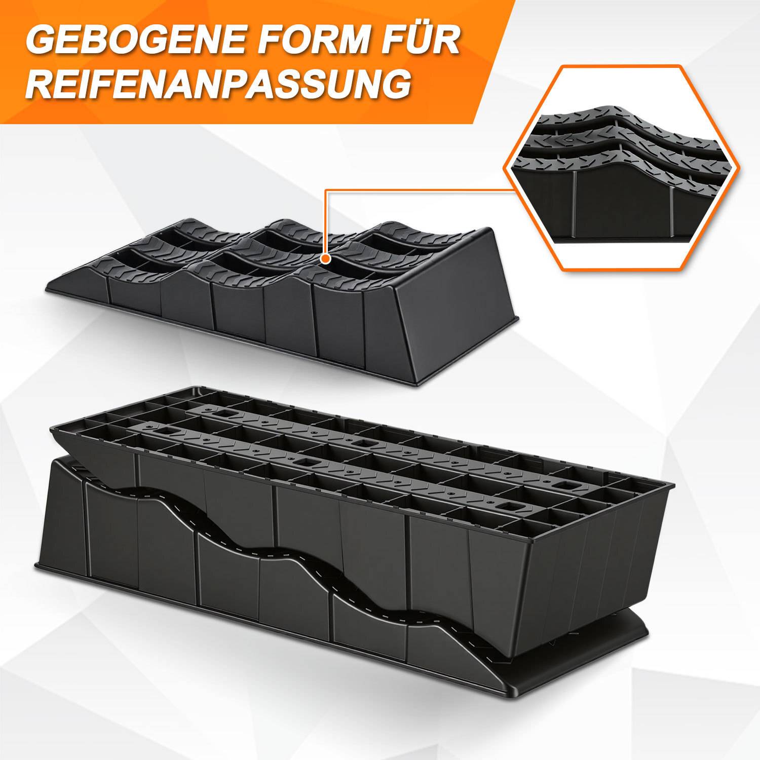 2er Set Auffahrrampe Anhänger mit Griff, Extra Breit Garagenrampen Tragfähigkeit bis 3.5T, rutschfeste Ausgleichskeile für Wohnmobile Wohnwagen Cam