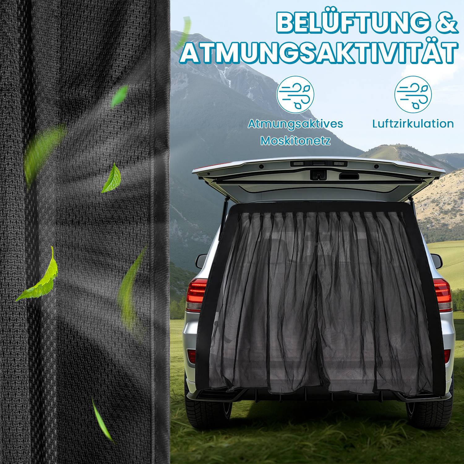 Auto Moskitonetz für Autotür 150×110 cm Magnetisches Insektenschutz Fliegengitter für Auto Camping Van SUV