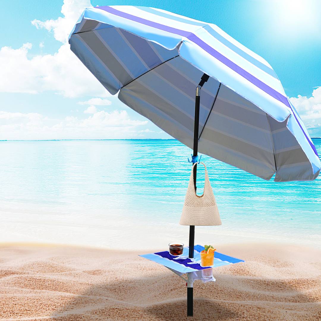 Sonnenschirm Ø210 cm UPF 50+ beidseitig um 30° knickbar aus Stahl mit Kippfunktion höhenverstellbar Strandschirm Balkonschirm Gartenschirm Blau
