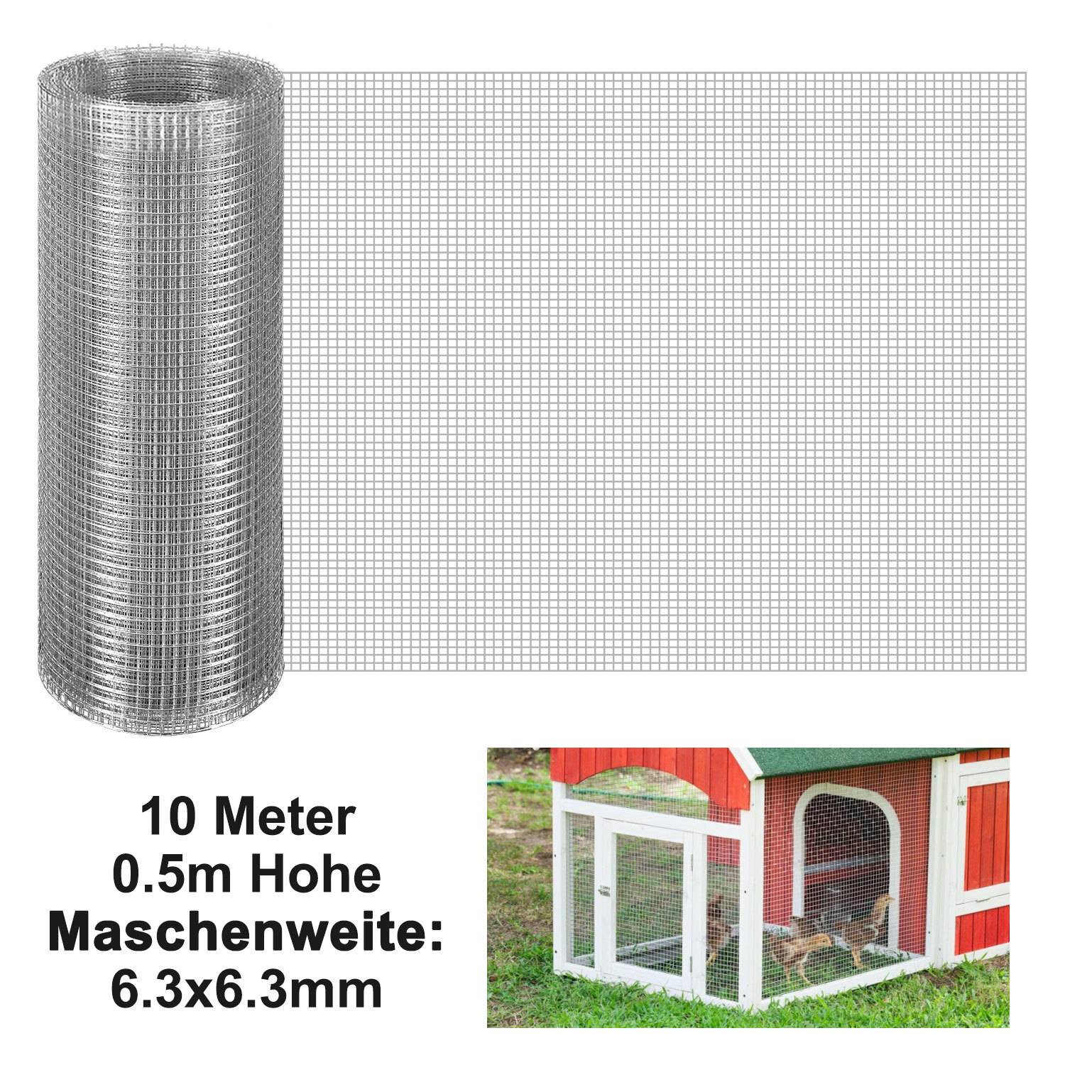 Drahtgitter Verzinkt 6,3 mm Maschenweite 0.5 m Höhe x 10 m Länge Volierendraht Hasendraft Gitterrolle Zaun Drahtzaun Maschendraht Gartenzaun für Ga