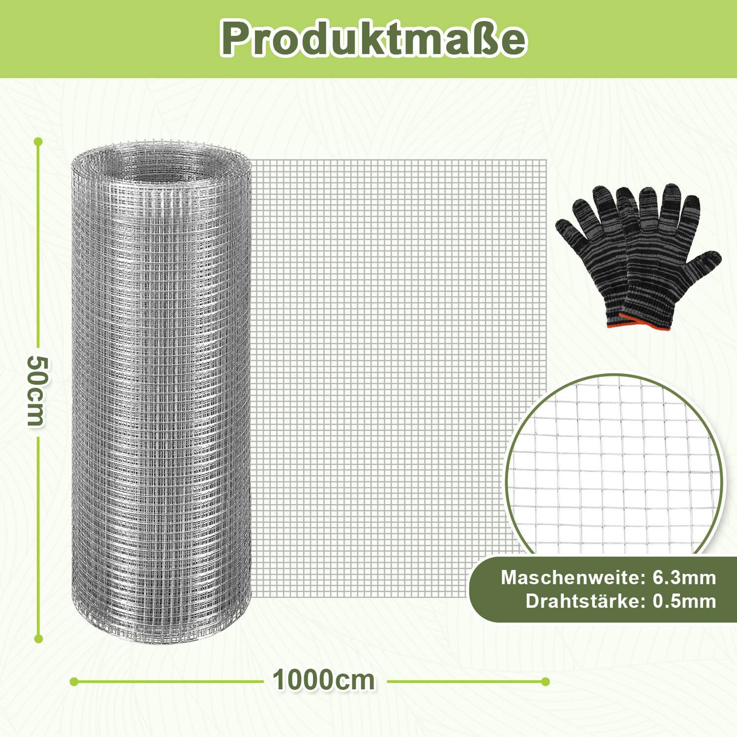 Drahtgitter Verzinkt 6,3 mm Maschenweite 0.5 m Höhe x 10 m Länge Volierendraht Hasendraft Gitterrolle Zaun Drahtzaun Maschendraht Gartenzaun für Ga