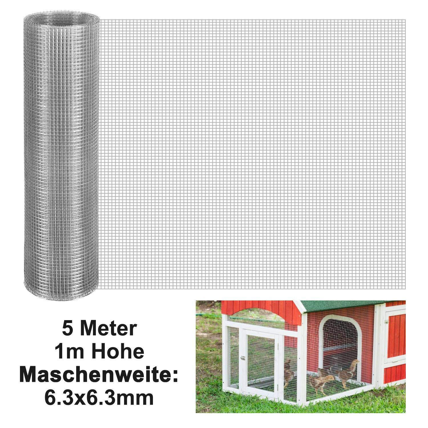 Drahtgitter Verzinkt 6,3 mm Maschenweite 1 m Höhe x 5 m Länge Volierendraht Hasendraft Gitterrolle Zaun Drahtzaun Maschendraht Gartenzaun für Garte