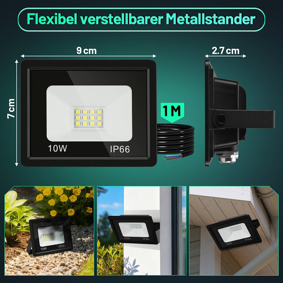 10er 10W LED Strahler Außen Fluter Scheinwerfer IP66 Wasserdicht Außenstrahler für Sportplatz Garage 6000K Kaltweiß Baustrahler