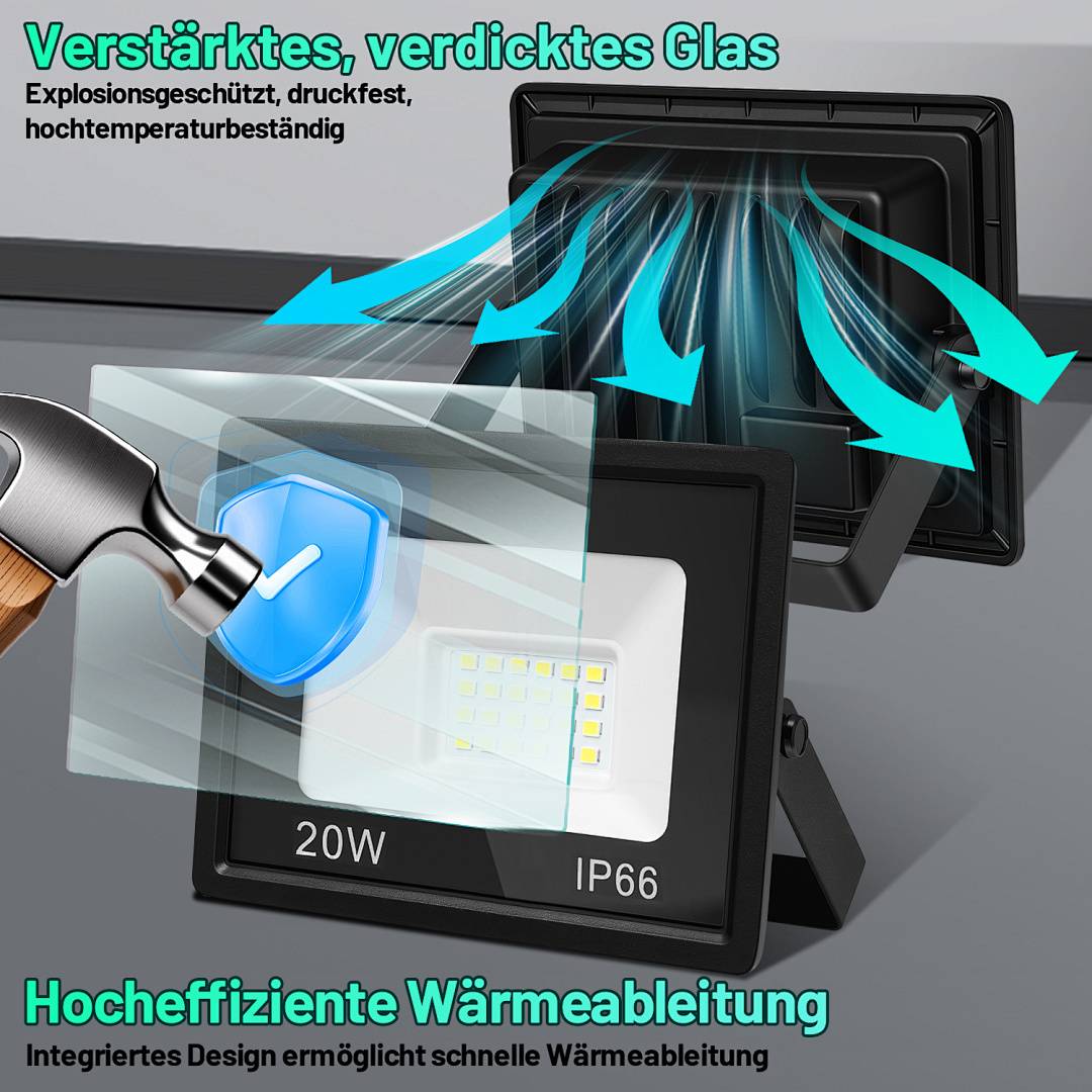 5er 10W LED Strahler Außen Fluter Scheinwerfer IP66 Wasserdicht Außenstrahler für Sportplatz Garage 3000K Warmweiß Baustrahler