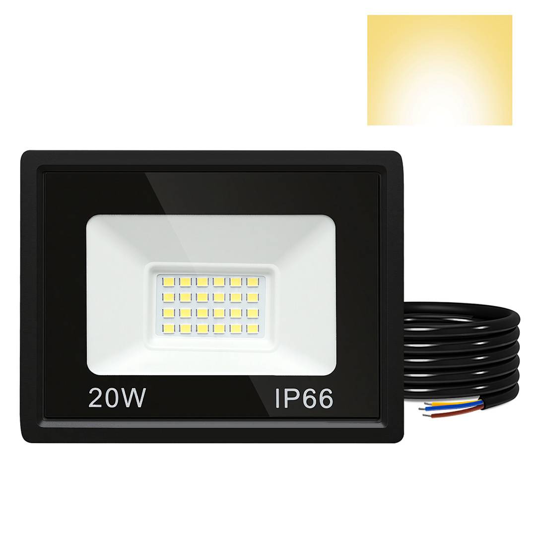 10er 20W LED Strahler Außen Fluter Scheinwerfer IP66 Wasserdicht Außenstrahler für Sportplatz Garage 3000K Warmweiß Baustrahler