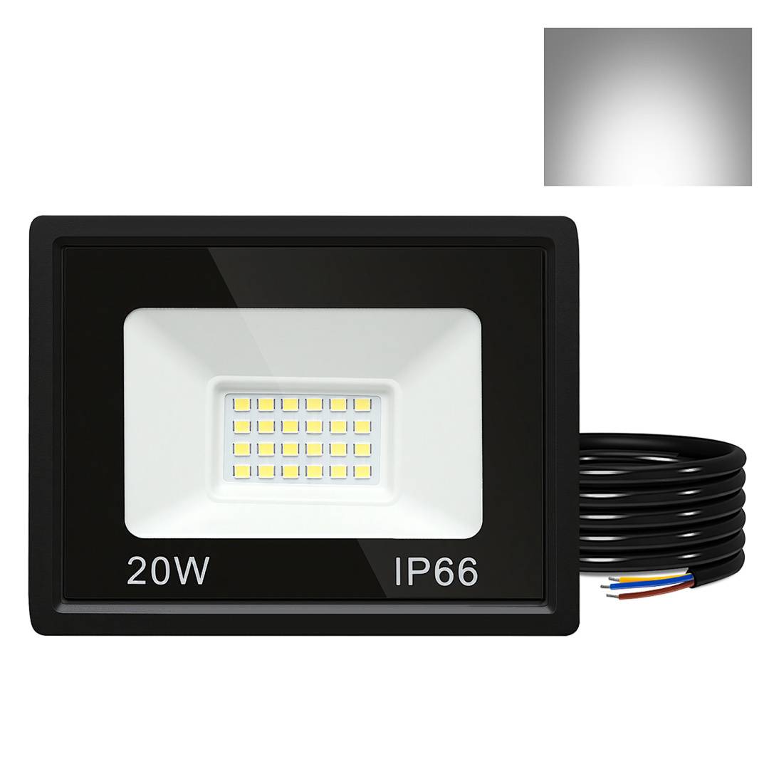 5er 20W LED Strahler Außen Fluter Scheinwerfer IP66 Wasserdicht Außenstrahler für Sportplatz Garage 6000K Kaltweiß Baustrahler