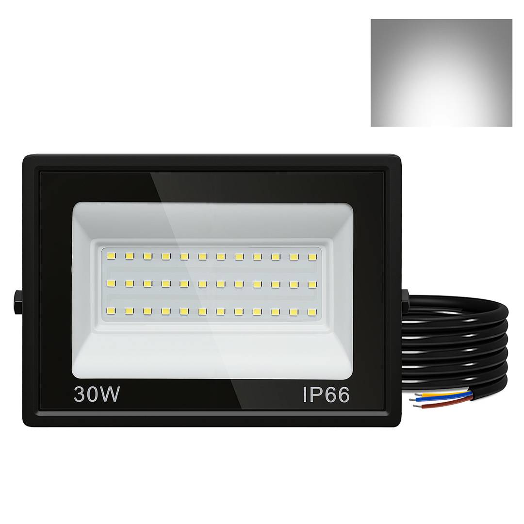 30W LED Strahler Außen Fluter Scheinwerfer IP66 Wasserdicht Außenstrahler für Sportplatz Garage 6000K Kaltweiß Baustrahler
