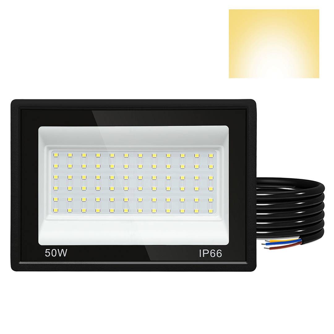 50W LED Strahler Außen Fluter Scheinwerfer IP66 Wasserdicht Außenstrahler für Sportplatz Garage 3000K Warmweiß Baustrahler