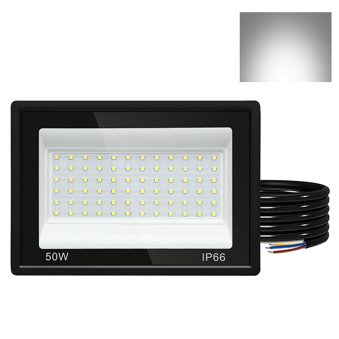 5er 50W LED Strahler Außen Fluter Scheinwerfer IP66 Wasserdicht Außenstrahler für Sportplatz Garage 6000K Kaltweiß Baustrahler