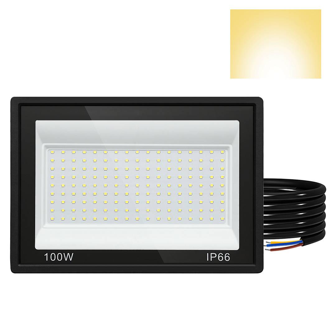 2er 100W LED Strahler Außen Fluter Scheinwerfer IP66 Wasserdicht Außenstrahler für Sportplatz Garage 3000K Warmweiß Baustrahler