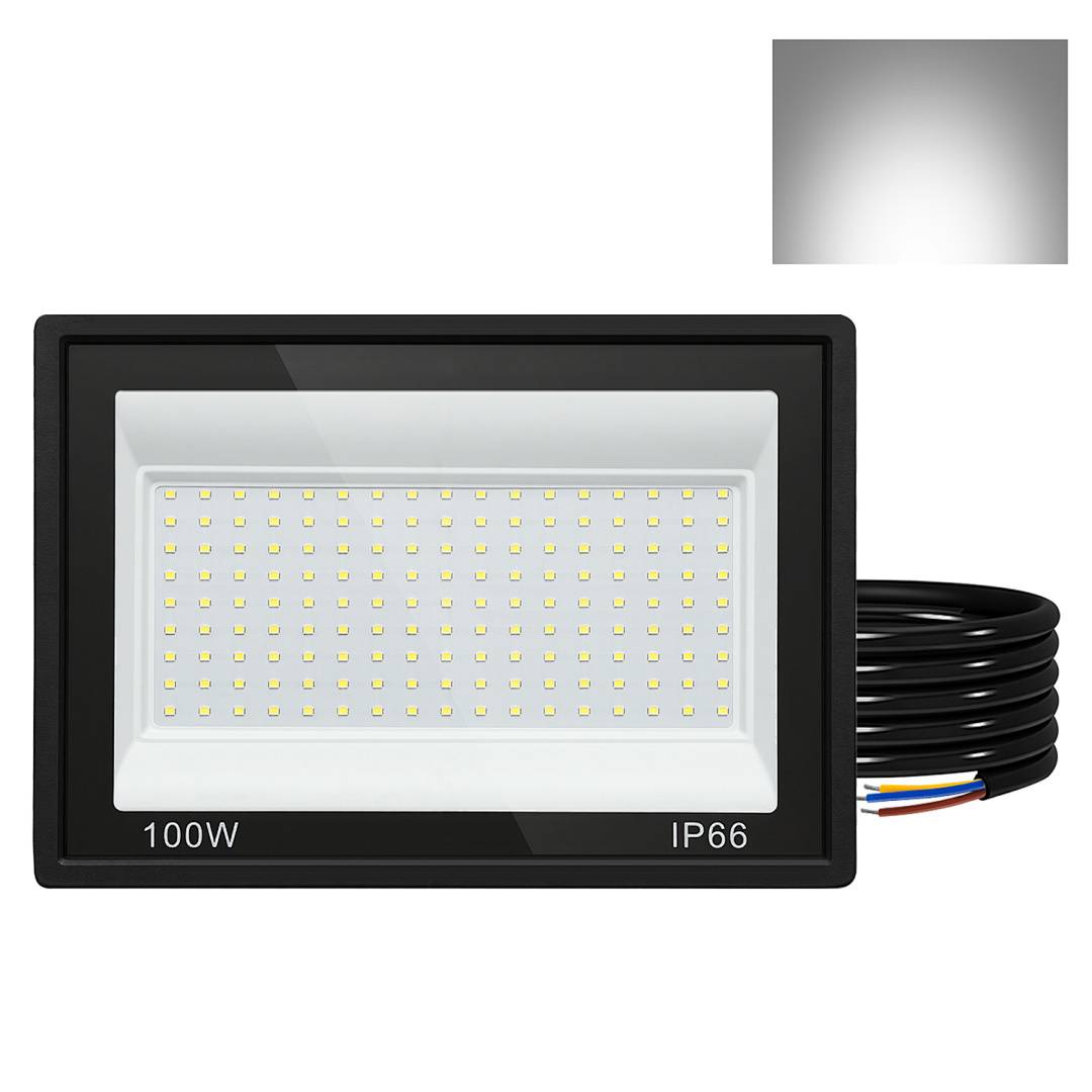 100W LED Strahler Außen Fluter Scheinwerfer IP66 Wasserdicht Außenstrahler für Sportplatz Garage 6000K Kaltweiß Baustrahler