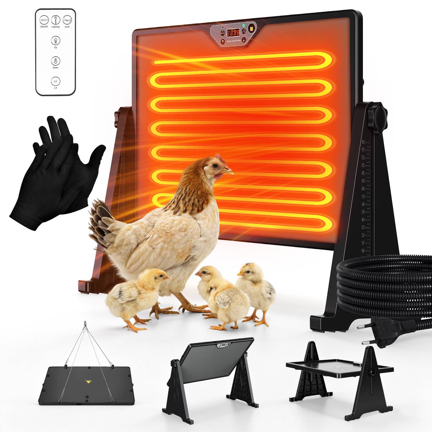 Hühnerstall Heizplatte 300W Küken-Wärmeplatte schwarz mit Temperaturregler - Für Küken & Geflügel