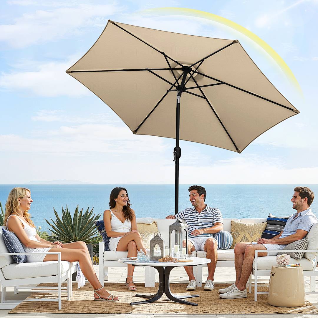 Sonnenschirm Ø270cm, Gartenschirm, knickbar, Schirmtuch mit PA-Beschichtung, UV-Schutz bis UPF 50+, ohne Ständer, Taupe